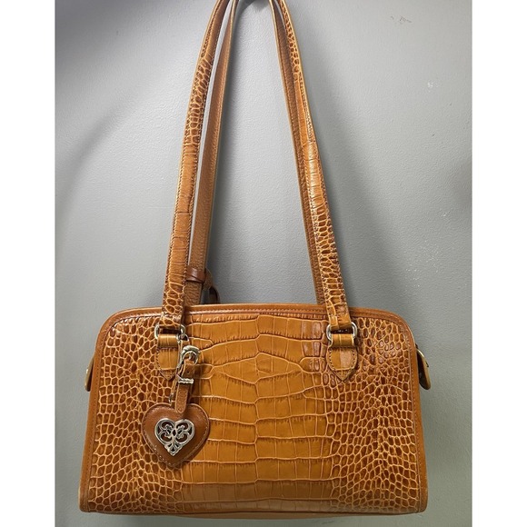 BRIGHTON Brown Crocodile Embossed Double Handle Shoulder Purse 7.5x11.5x2.5"‎ - Picture 1 of 16